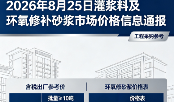 弓长岭2026年8月25日灌浆料及环氧修补砂浆市场价格信息通报